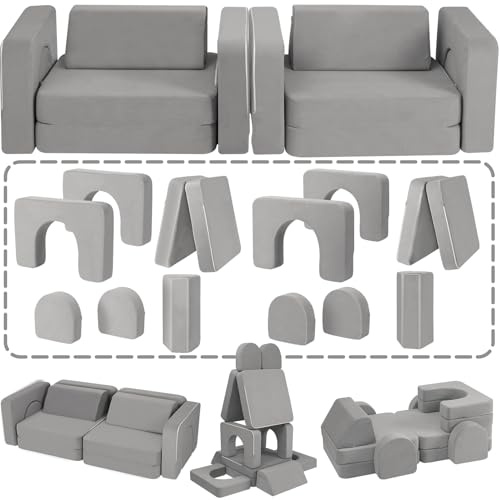CAPAKIDS Modular Kids Play Couch, with 1000+ Assembly Options, Toddler Sofa for Bedroom Living Rooms Playroom, Ideal Gift for for Inspiring Child Creativity, Grey