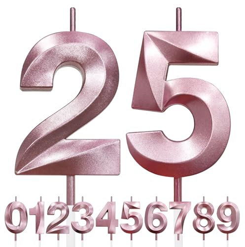 25th Geburtstagskerze, 3D Design Roségold Glitter Nummer Kerzen, Cake Topper Dekorationen, Kuchen Kerze für Geburtstagsparty, Hochzeitstag, Baby-Dusche, Party-Dekoration