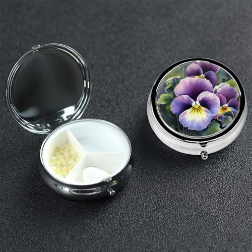 Runde Pillendose, Pillendose, wöchentlicher Pillendose, Organizer mit 3 Fächern, Stiefmütterchen, Perfektion, kleiner Pillenbehälter, tragbarer Vitaminhalter, Boxen für Nahrungsergänzungsmittel,