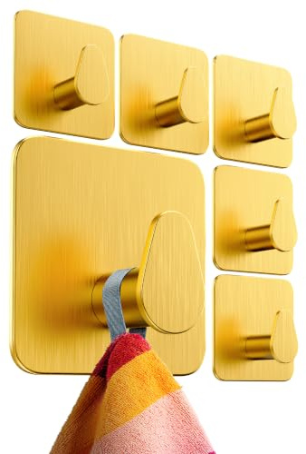 4smile Handtuchhalter ohne Bohren, 6er Set, Oval, Gold | Badezimmer Haken aus Edelstahl, funktionale Klebehaken, hohe Tragkraft, Wasserfeste Handtuchhaken für Bad