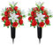 Velibobo Lot de 2 fleurs artificielles pour tombe - 18 têtes de fleurs funéraires - Bouquet de roses funéraires avec vases pour décoration de tombe en extérieur