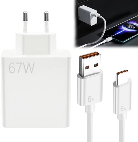 Chargeur Rapide 67W USB-C DONOONIS, Compatible Xiaomi Mi11/12/13/Redmi Note 11 Pro/12 Pro/13 Pro, Chargeur Turbo avec Câble USB C de 1,5 M, 1 Pièce