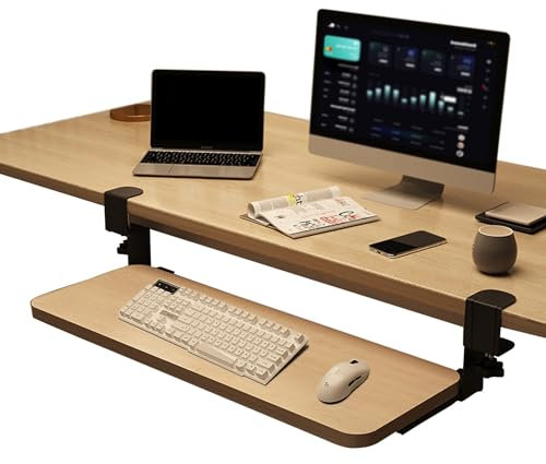 WASAJ Computer Desk Keyboard Tray under Desk Sliding Keyboard Shelf,Pull-Out Keyboard Mouses Storage Drawers Holder, Support Arm/Wood/75 * 24Cm