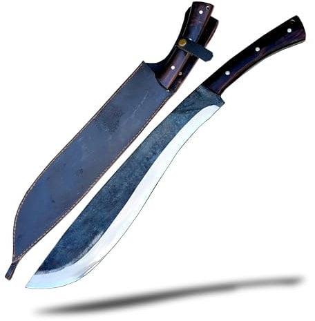 RAW Jungle Machete – 40,6 cm lange Klinge, handgeschmiedete robuste Machete, voller Tang, 5160 Blattfederstahlklinge, gehärtet und geschärft, Griff aus Palisander, inklusive Lederscheide