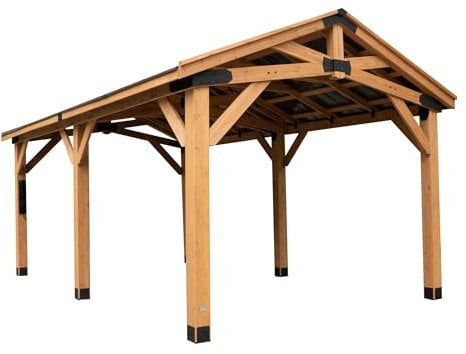 Backyard Discovery Norwood Cedar Patio Gazebo & Carport | Heavy Duty & Ideal for Outdoor, Hardtop Wooden Shelter for Garden, Waterproof & Weather Resistant, Peak Roof | 6.1m x 3.7m (20ft x 12ft)