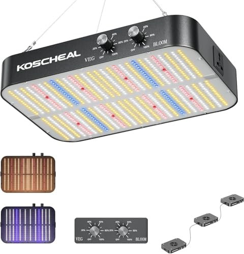 KOSCHEAL 2025 Upgrade KC1600 LED Pflanzenlampe dimmbar: 3 Modi (Veg, Bloom, Veg+Bloom), 0-100% Dual-Dimming grow lampe, 2.9μmol/J PAR, Daisy Chain Funktion,Integrierter Lüfter (Leise)