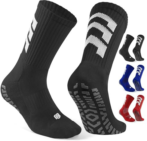 CLOSEMATE 3 Paia Calze Antiscivolo Calcio in Silicone Floccato Morbido in Spugna di Cotone Traspiranti per Uomo e Donna Ideali per Sport Yoga Pilates 1Nero 1Blu 1Rosso 43-46