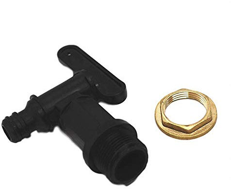 Robinet de citerne, filetage de 25 mm, robinet à bec standard IBC avec fermeture en fil de laiton pour baril de pluie, réservoir, jardin (noir)