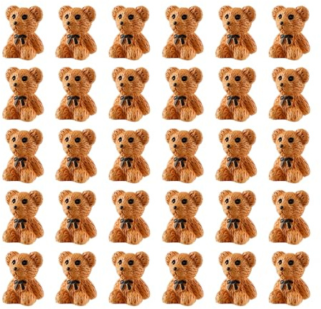 Tabanzhe Mini Teddy Bear,30PCS Tiny Miniature Resin Bears Little Small Cartoon Bears Animal Figures Teddy Bear Decoration for DIY Craft Dollhouse Landscape Fairy Gardens Party