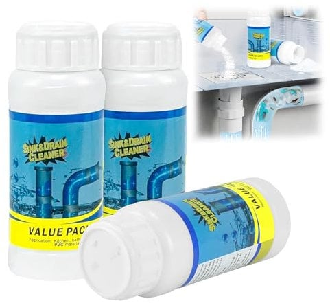 3pc Sink and Drain Cleaner, Drains Cleaners and Unblockers, Powerful Pipe Dredging Agent Sink Toilet Cleaner Foam Powder Unblocker for Kitchen Bathroom Shower Pipes