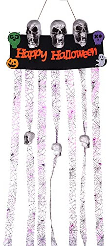 Rideau de porte en gaze avec tête de mort sanglante pour Halloween, décoration de porte, rideau de porte