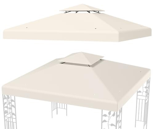 RELAX4LIFE Toile pour Tonnelle 3x3, Toile de Rechange Tonnelle 3x3, Double Toit Ventilé, Polyester Imperméable, Protection Solaire, Anti-décoloratif, Toit de Rechange pour Pergola (Beige)