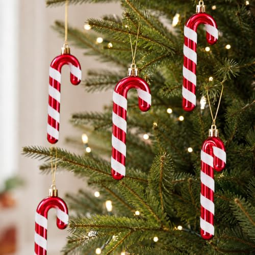 12 Stück Kunststoff Weihnachten Glitzer Zuckerstangen Ornamente Zuckerstangen Dekorationen Weihnachtsbaum hängende Dekorationen für Xmas Handwerk Indoor Outdoor Dekor