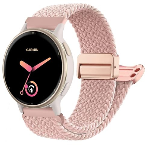 ZOCOVIN 20mm Magnetisches Geflochtenes Nylon Armband Kompatibel mit Garmin Vivoactive 5/Vivoactive 6/Venu Sq 2, Dehnbares Ersatzarmband für Garmin Forerunner 55/165/245 Damen Herren