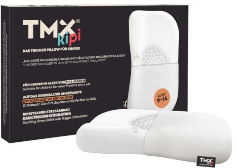 TMX kipi Kinder-Schlafkissen orthopädisch, Nackenkissen für 9-14 Jährige | Nackenkissen Kinder, ergonomisch und hypoallergen – OEKO-TEX zertifiziert, vom Kinder-Osteopathen entwickelt, vegan, weiß