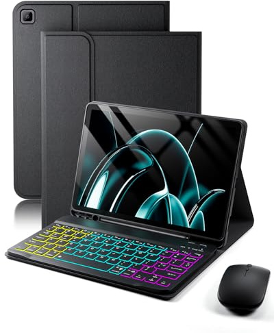 for Samsung Galaxy Tab A7 (2022/2020) 10.4-inch Backlit Keyboard Case, with Wireless Bluetooth British Layout Colorful backlighting Keyboard and Mouse, Magnetic Design Detachable, Built-in Pen Holder