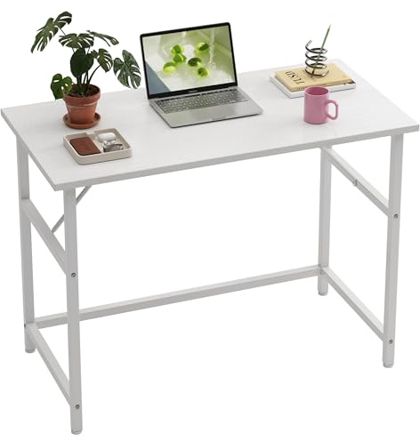 Xyphren 80cm Desk, Small Computer Desk for Home Office, Study Writing Table for Bedroom Living Room, Easy Assembly Metal Frame Industrial Style White