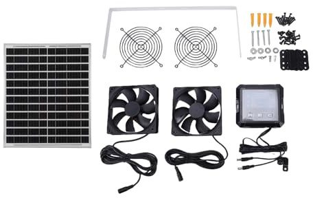 Luocute Ventilateur D'extraction Solaire, 25 W à énergie Solaire avec Batterie de 2 500 MAh, Double Vitesse, 3 Modes, étanche IP65, 2 Ventilateurs de 4,72 Pouces pour la Ventilation des