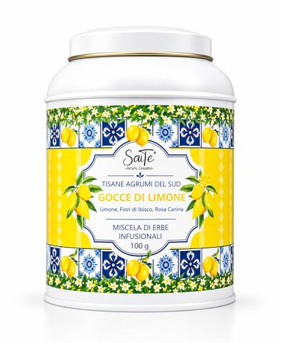 SaiTè Tisane sfuse Agrumi del Sud GOCCE DI LIMONE 100g – Tisana limone e ibisco con rosa canina, infuso fresco agrumato, Tisane regalo - Made in Italy