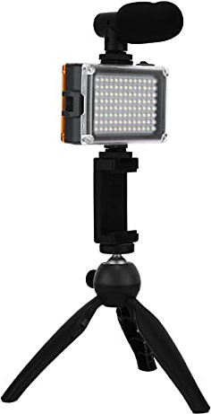 TianfuSpanda Selfie Stick Portable, Tripod for iPhone with Light Stable, Portable Video Kit with Mic and Phone Holder for Live Streaming and Photography (Black)
