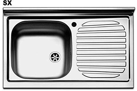 Lavello d'appoggio in acciaio inox con 1 vaschetta 80cm gocciolatoio a dx