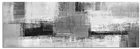 Photo sur toile panoramique Noir/blanc 150 x 50 cm Peinture artistique abstraite Gris Jaune Blanc