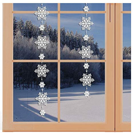 artex deko Girlande/Fensterbild Schnee-Stern Winter-Fensterdekoration aus Echter Plauener Spitze inkl. 2 Saughaken