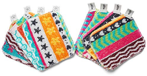 Skoy Scrub, 8-Pack Reusable, Non-Scratching Dish Scrubber for Kitchen and Household Cleaning, Planet-Friendly, Dishwasher Safe Soft Scrub, Assorted Colors and Designs