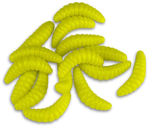 Storfisk fishing & more 15 Stück Bienenmaden Kunstköder zum Angeln, sehr realistisch, weich, schwimmend, Farbe :Fluo-Gelb