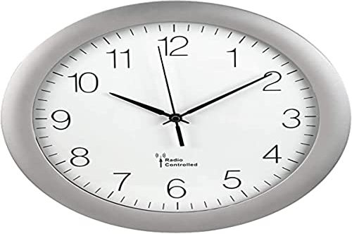 Hama Wanduhr Funk (30cm große Küchenuhr, leise Funkuhr mit großem Ziffernblatt, analoge Wohnzimmeruhr inkl. Batterie) Silber