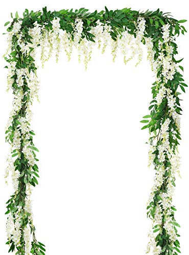DearHouse 2Pcs 6Ft/Piece Artificial Flowers Wisteria Garland Artificial Wisteria Vine Hanging Flower Greenery Garland for Home Garden Outdoor Wedding Arch Floral Decor (White)