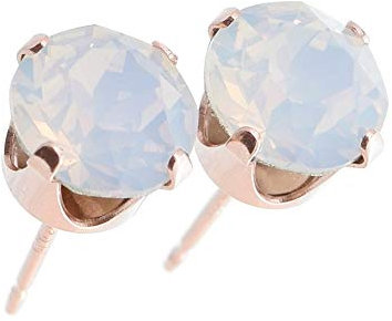pewterhooter Women Rose Gold Plated 925 Sterling Silver Crystal Stud Earrings (Rose Water Opal)
