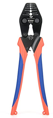iCrimp Wire Rope Crimping Tool with Built-in Cutter for Cable Railing, Hand Swaging Tool for 1/32~1/8-inch Aluminum Oval Sleeves,Double Barrel Ferrules