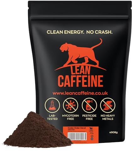 Lean Caffeine Bulletproof Coffee - Swiss Water Decaf Coffee GROUND 908g | Lab Tested Swiss Water Decaf Coffee GROUND, No Mycotoxins or Heavy Metals – Low Acid Medium Roast 908g by Lean Caffei