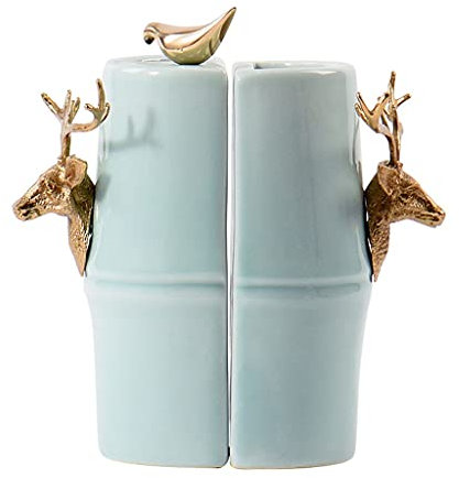 Serre-Livres Chinois en Céramique Serre-Livres Étagère en Laiton Tête De Cerf Oiseau Serre-Livres Anti-Mouvement Serre-Livres Bureau Salon Décoration Ornements Serre-Livres Décoratif The New