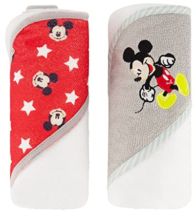 Disney Cudlie Baby Boy Mickey Mouse 2 Pack Rolled/Carded Hooded Towels in Little Stars Print