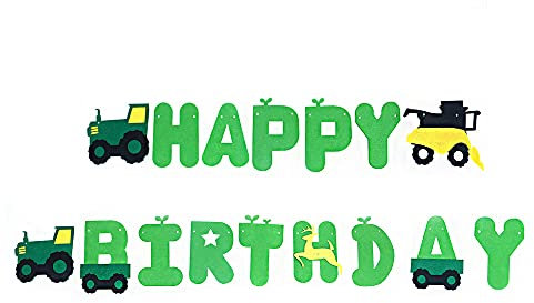 ANCLLO 4 Sets Geburtstag Banner Traktor Girlande Wimpelkette für Geburtstag Dekoration Traktor Party Supplies (grün)