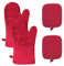 FDDE 2 Stücke Ofenhandschuhe Topflappen Set, Hitzebeständig Topflappen Handschuh Set, rutschfeste Topfhandschuhe Baumwolle, rutschfeste Topfhandschuhe, für Grill, Backofen, Kochen (Rot)