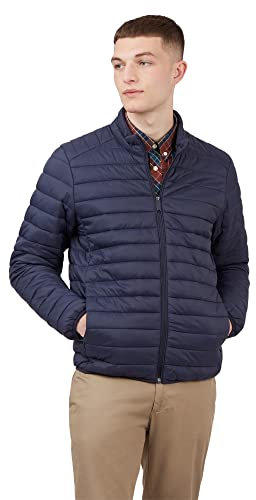 Ben Sherman Men's Lightweight Padded Funnel Neck Jacket in Blue