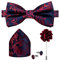 DiBanGu Vorgebundene Fliege für Herren, Seide, verstellbar, Smoking-Fliegen, Einstecktuch, Manschettenknöpfe, Set mit Anstecknadel, Jacquard gewebt, Blau/Rot Blumenmuster, Einheitsgröße