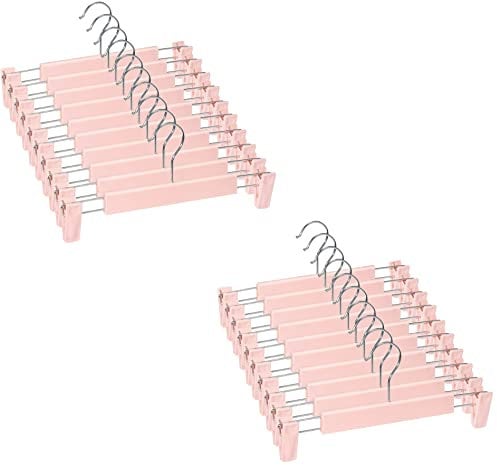 Lamitocs Lot de 20 Cintres Porte-Jupes, Cintres pour Pantalon, avec 2 Pinces antidérapants et réglables, pour Pantalons Suspendus, Chaussettes, Jupes - Rose