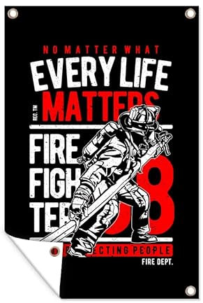 MuchoWow Outdoor-Poster Poster Wanddeko draußen Deko Garten Gartenposter 60x90 cm Mancave - Feuerwehr - Vintage - Zitate