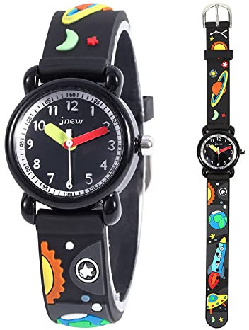 Mamiddle Mädchen und Jungen Analog Quarz Uhr mit Cartoon Design 30M wasserdichte Silikon/Nylon Armband Japanischen Quarzwerk Lern Armbanduhr für Kinder 3-10 Jahre (Silikon - Universum Schwarz)