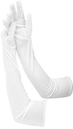 KINBOM Opernhandschuhe Lang, Samt Dehnbar Handschuhe Lang Damen Samthandschuhe Abendhandschuhe Lang Tanzhandschuhe für Damen (Weiß)