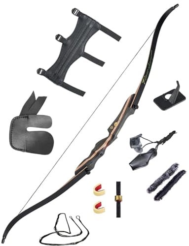TOPARCHERY Recurve Bogen 62 Takedown Sportbogen für Erwachsene 20-50lbs | Bogenschießen,Einsteigerbogen,Anfängerbogen,Holzbogen, Langbogen, jagdbogen, mit Bogen Zubehör,Rechte Hand,Bogensport