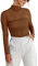 REORIA Women Fall Sexy Mock Turtle Neck Long Sleeve Sheer Mesh Slim Fit Ruched Trendy Going Out Leotard Bodysuits Tops Brown Large