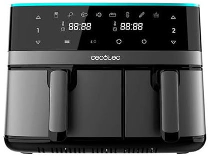 Cecotec Freidora de Aire de 9L Air Fryer Cecofry DuoSize 9000. 2700W, Doble Cestillo, Temperadura Dual, Cubetas de 5,5 y 3,5 L, 8 Modos, Temperatura entre 80º y 200º, Diseño Moderno y Control Táctil