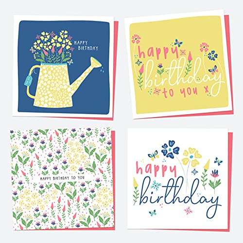 Birthday Cards For Her - Ditsy Bright Blooms - Pack of 4 (50 0010)