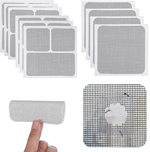 Cobee Kit de réparation de moustiquaire auto-adhésif, 10 feuilles 3 tailles Kit de réparation de remplacement de porte moustiquaire Patchs de réparation de mur en maille de fibre de verre Outils