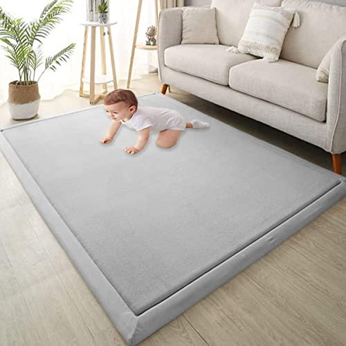 Xpnit Große Baby-Krabbelmatte, Korallen-Samt-Teppich, rutschfest, dicke Baby-Spielmatte für Säugling, Kleinkinder, Kinderzimmer, Arbeitszimmer, Kinderzimmerteppich (130 x 130 x 2 cm, grau)